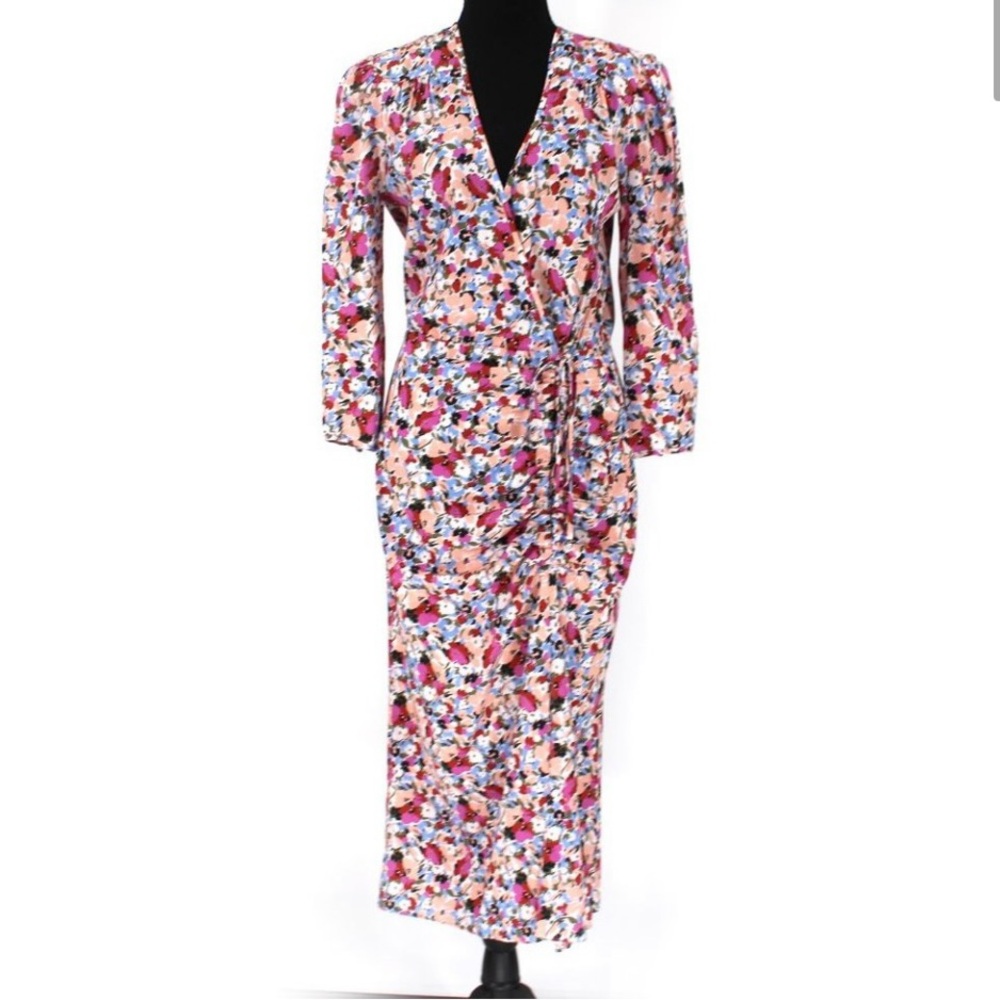 Veronica Beard Mariposa Silk Midi Dress 
Ruched Multicolor Floral Print